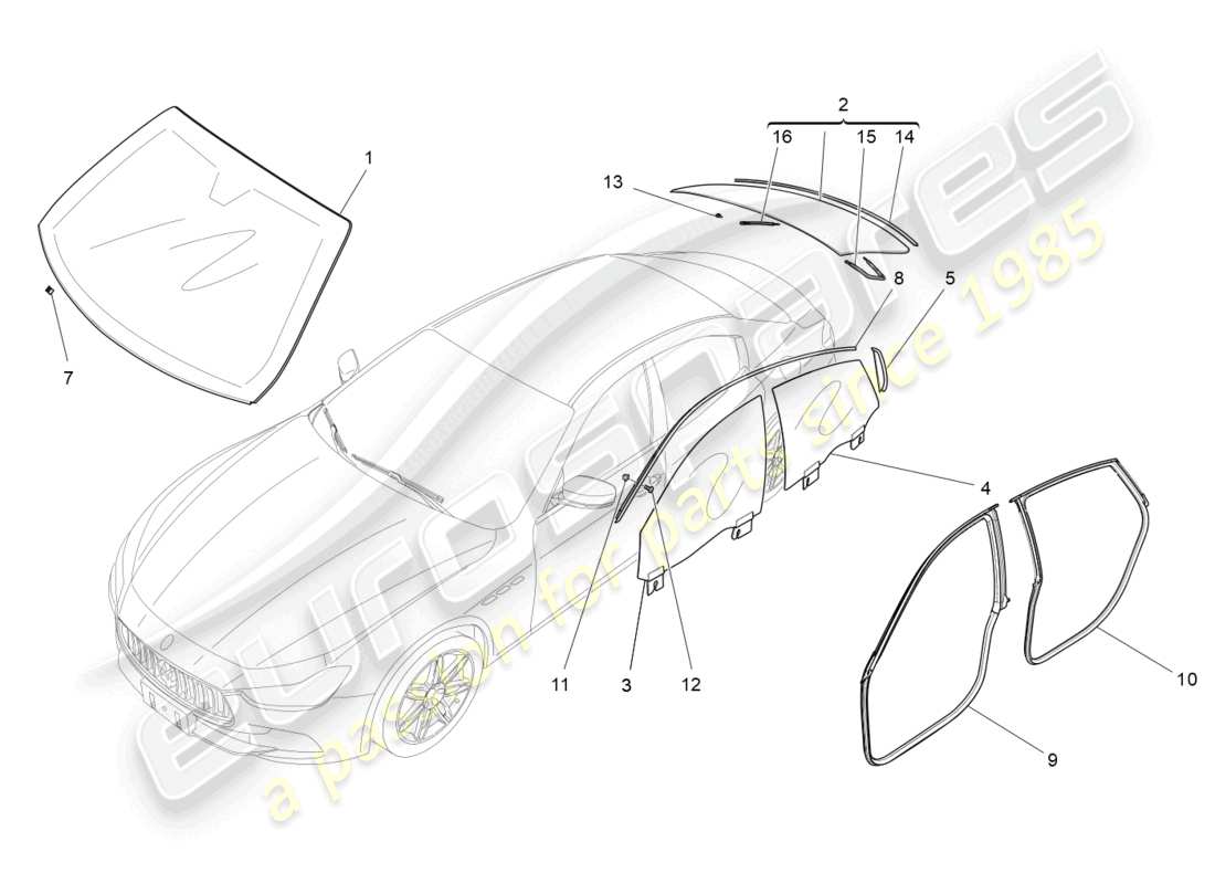 maserati ghibli (2015) windows and window strips parts diagram