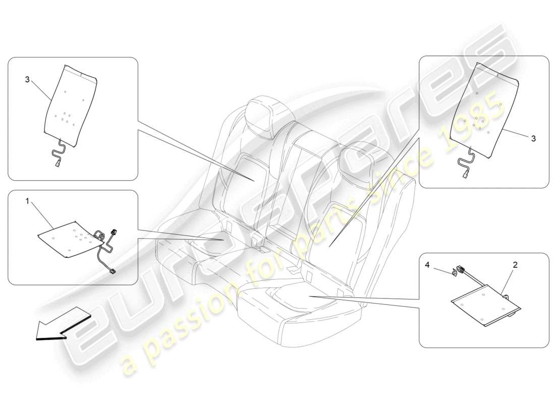 maserati ghibli (2015) rear seats: mechanics and electronics part diagram