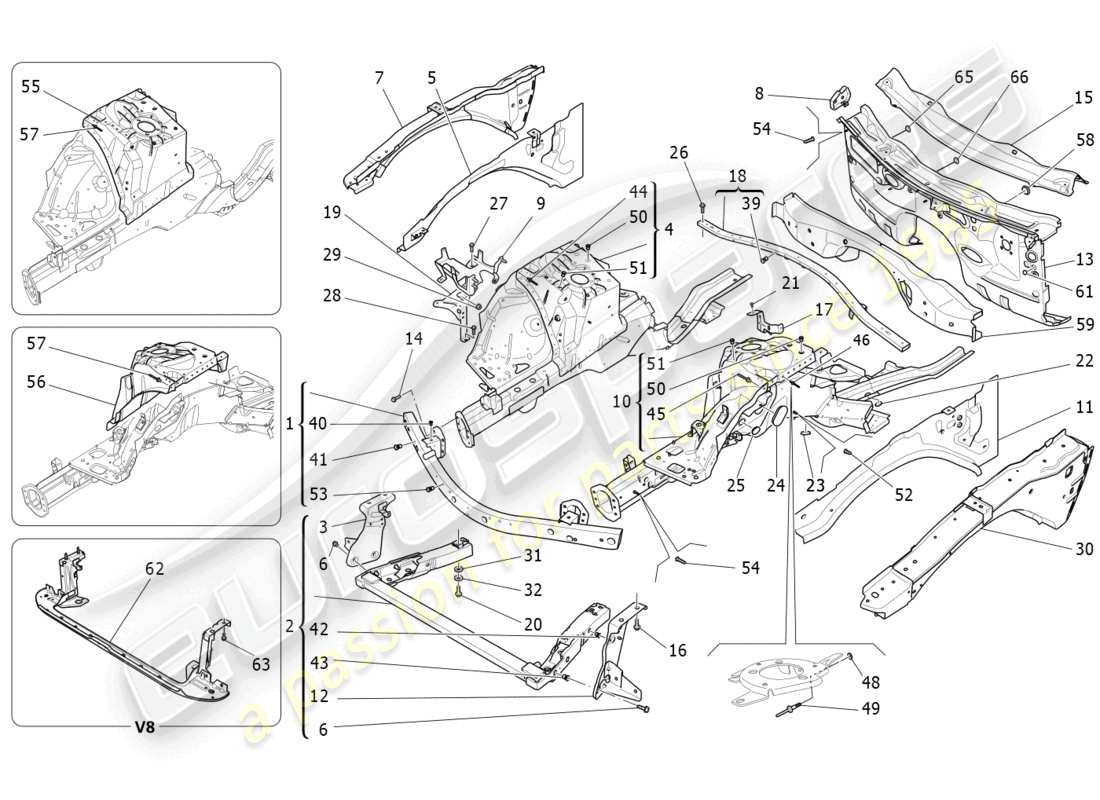 maserati ghibli (2018) front structural frames and sheet panels part diagram