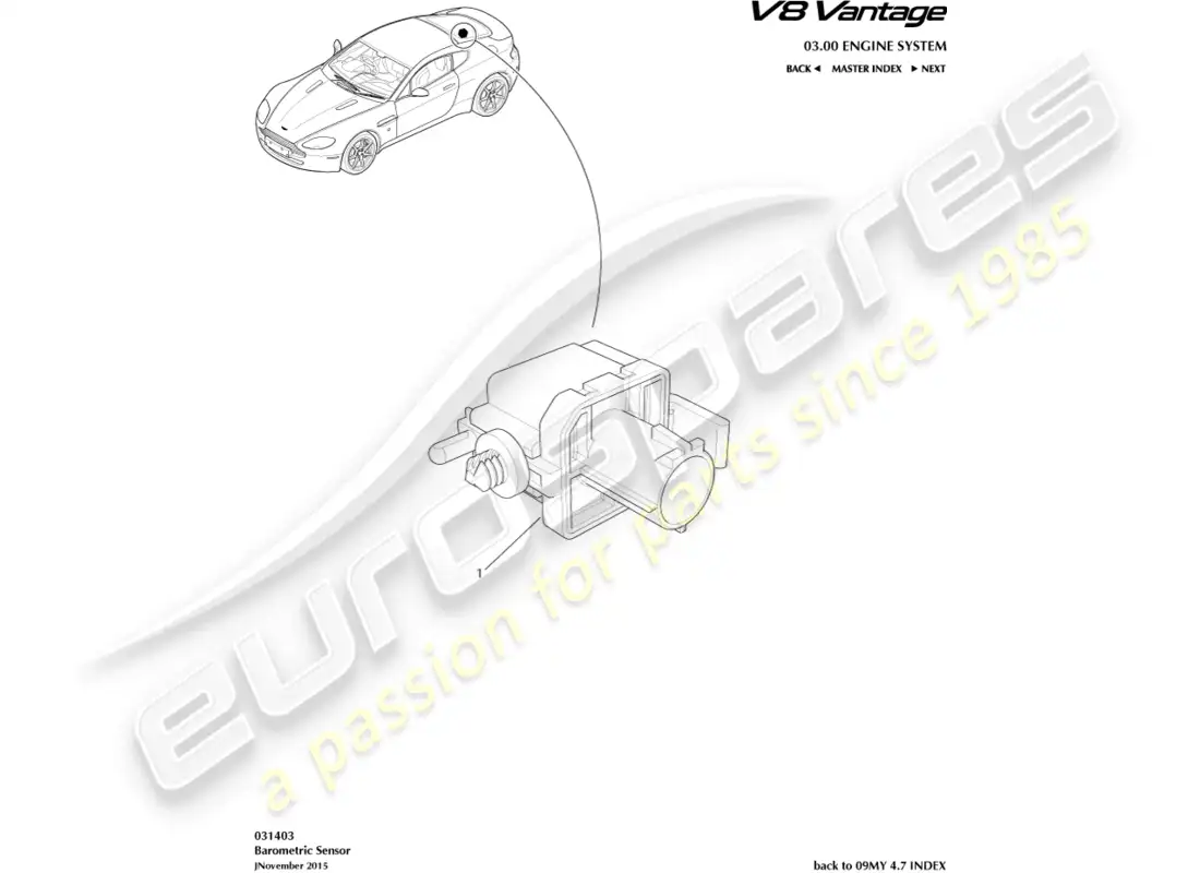 aston martin v8 vantage (2015) barometric sensor part diagram