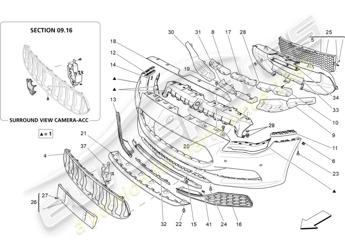 maserati quattroporte (2018) front bumper parts diagram