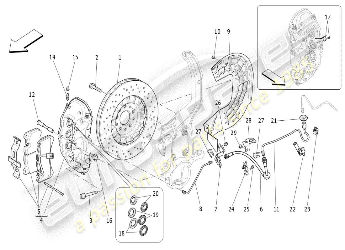 maserati ghibli (2021) braking devices on front wheels part diagram