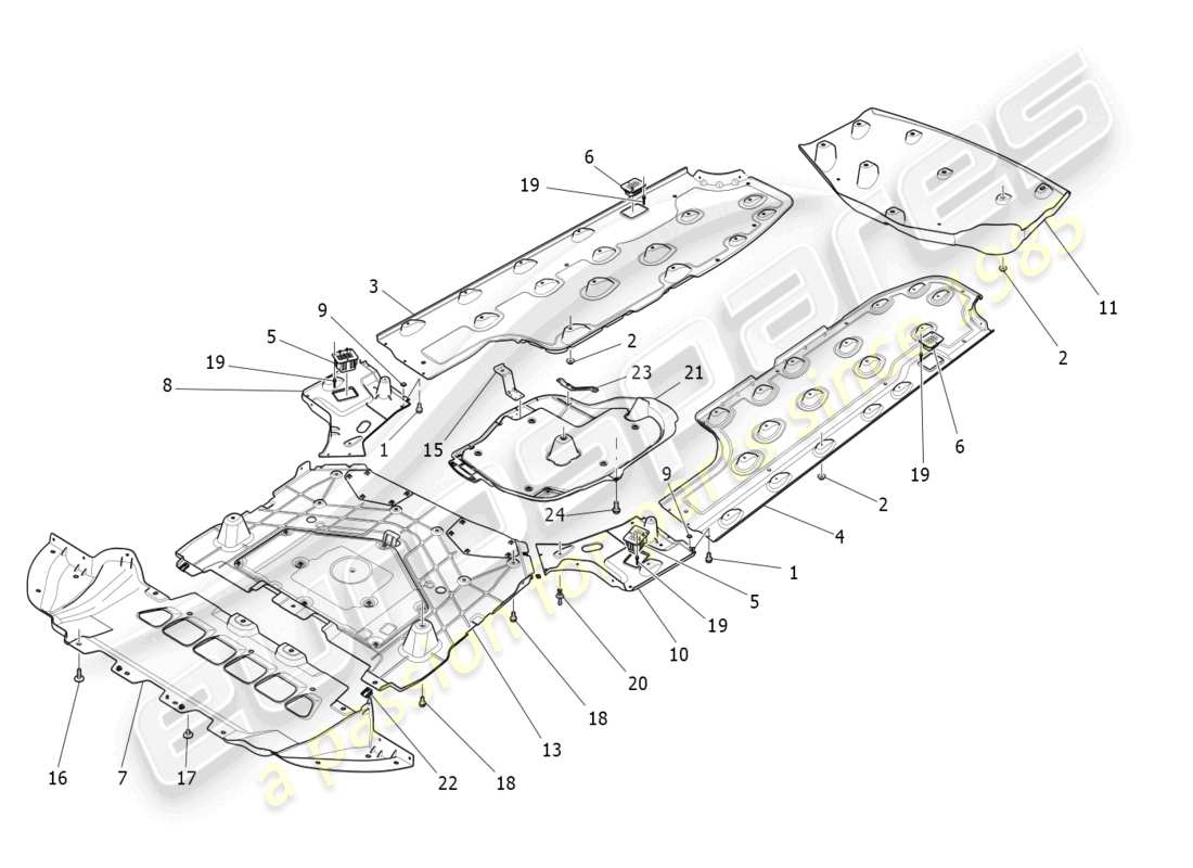 maserati ghibli (2018) underbody and underfloor guards part diagram