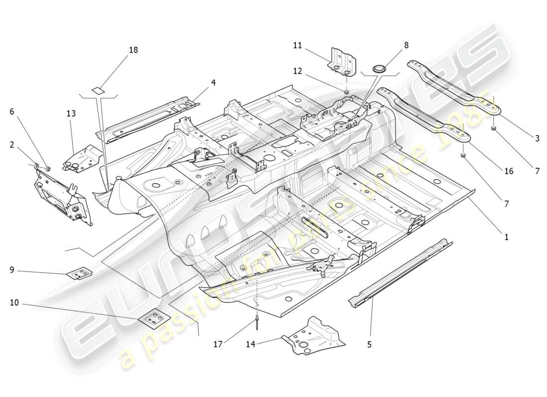 maserati ghibli (2018) central structural frames and sheet panels part diagram