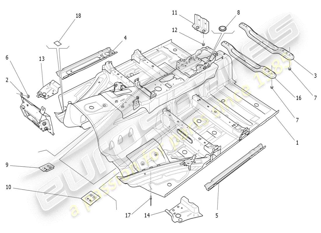 maserati ghibli (2021) central structural frames and sheet panels part diagram