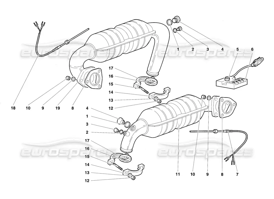 lamborghini diablo se30 (1995) exhaust system parts diagram