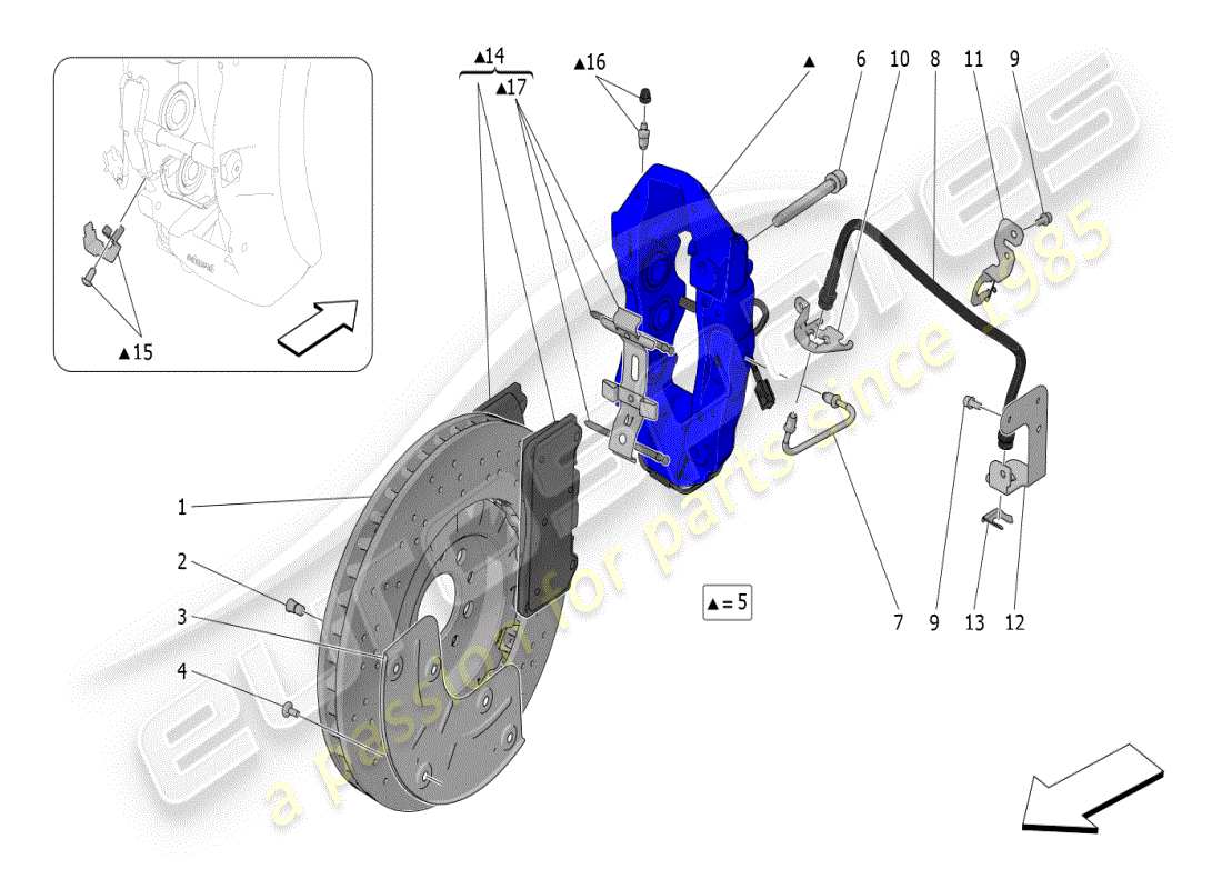 maserati mc20 (2024) braking devices on front wheels parts diagram