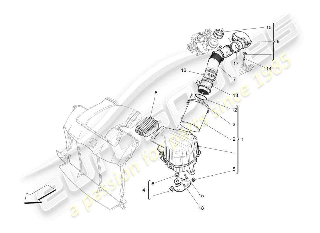 maserati ghibli (2018) air filter, air intake and ducts part diagram