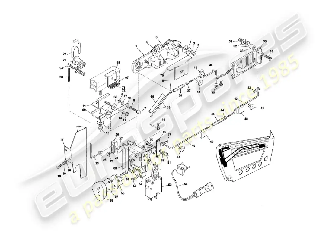 aston martin v8 coupe (2000) door latch mech, vin v79080 & v79074 on parts diagram