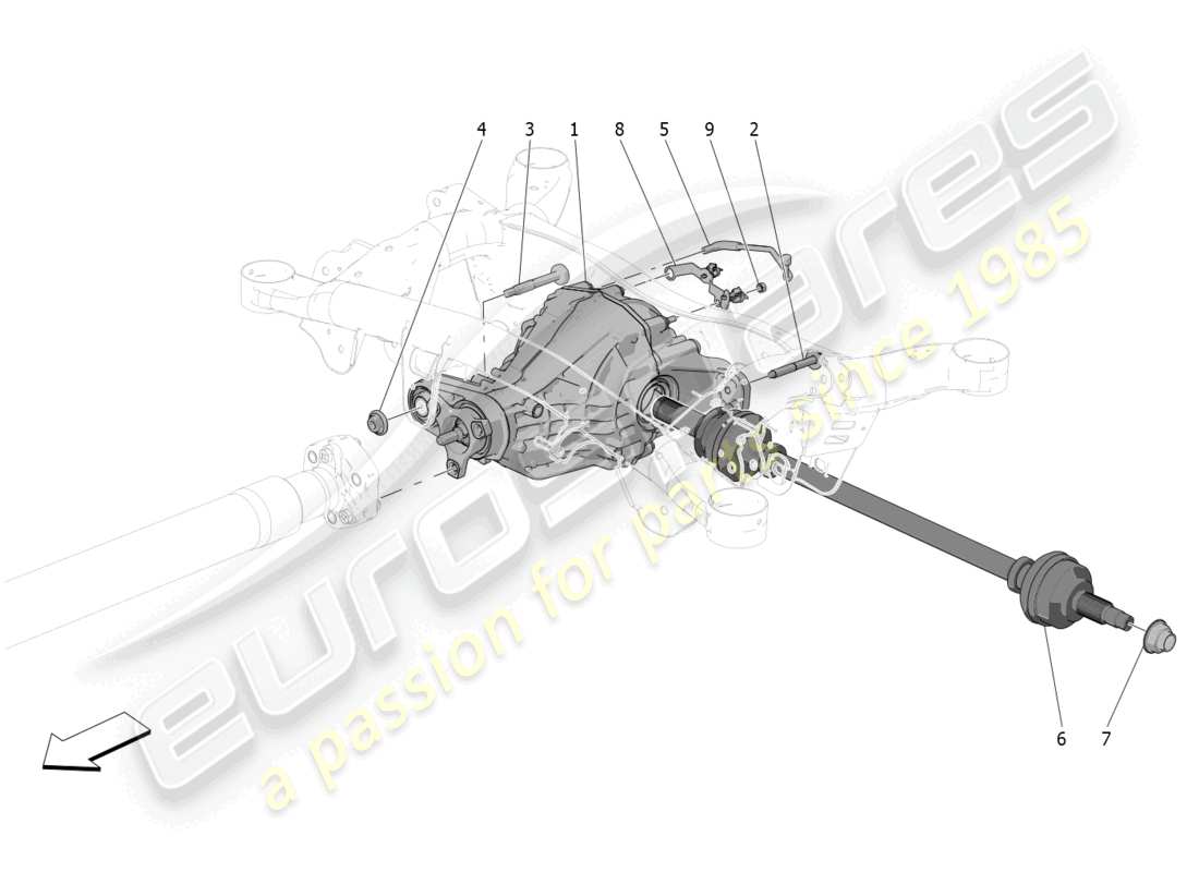 maserati grecale gt (2023) differential and rear axle shafts part diagram