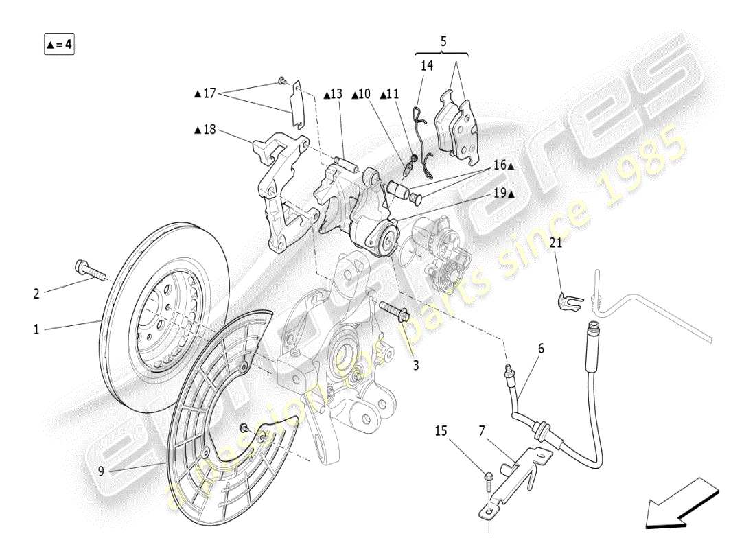 maserati ghibli (2019) braking devices on rear wheels part diagram