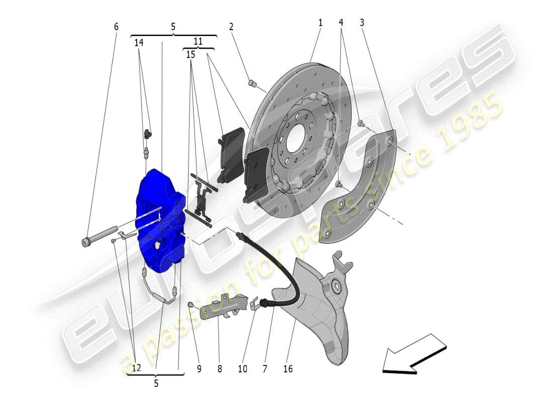 maserati mc20 (2024) braking devices on rear wheels parts diagram