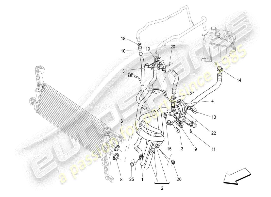 maserati ghibli (2019) cooling system: nourice and lines part diagram