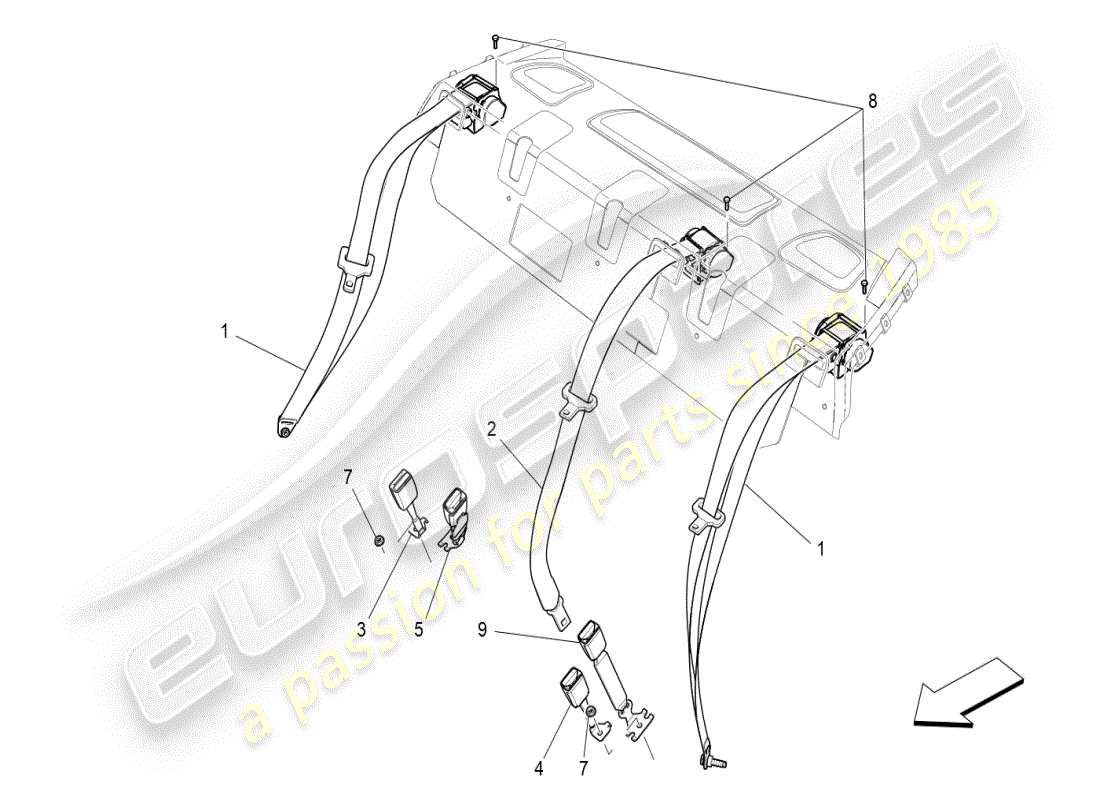 maserati ghibli (2019) rear seat belts part diagram