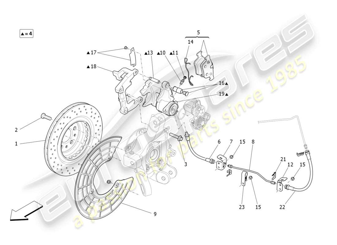 maserati levante modena (2022) braking devices on rear wheels part diagram