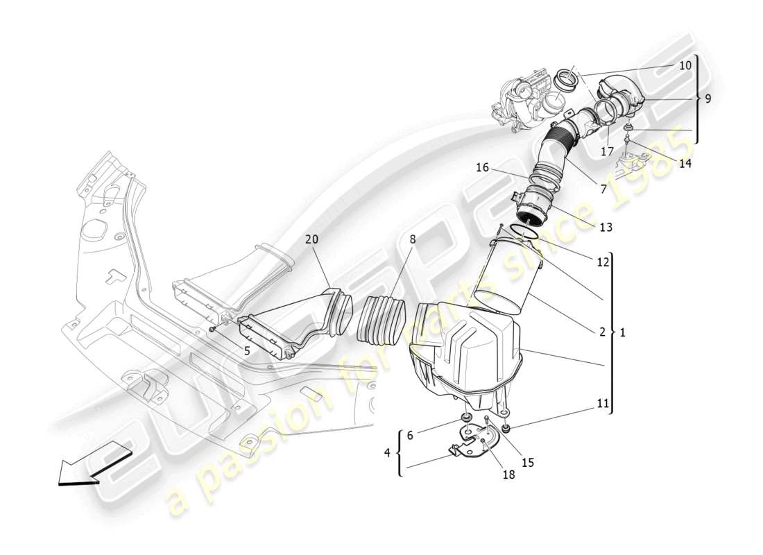 maserati levante (2018) air filter, air intake and ducts part diagram