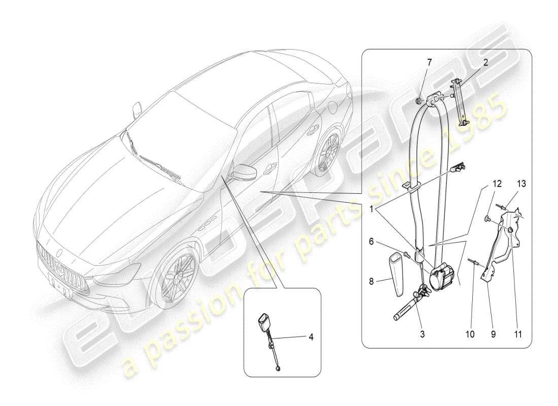 maserati ghibli (2019) front seatbelts part diagram