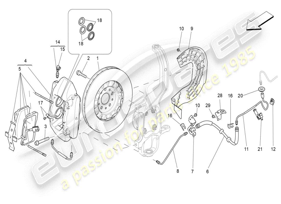 maserati ghibli (2019) braking devices on front wheels part diagram