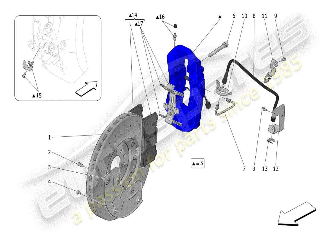 maserati mc20 (2024) braking devices on front wheels parts diagram