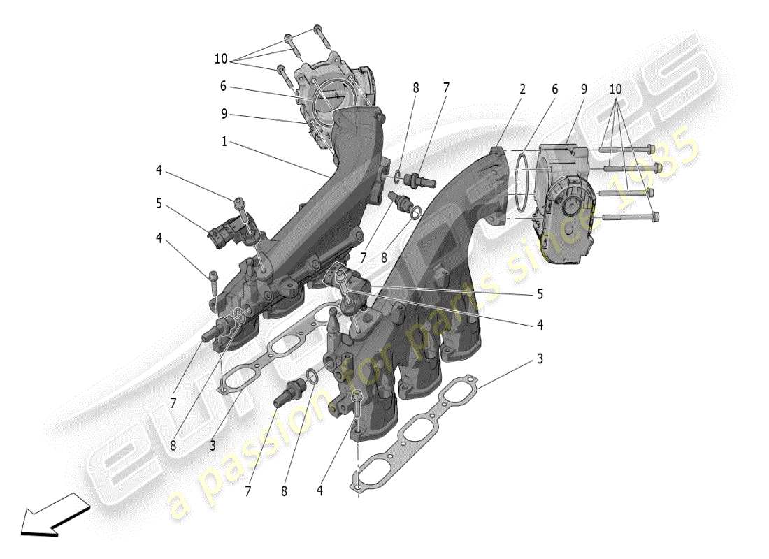 maserati mc20 (2024) intake manifold and throttle body parts diagram