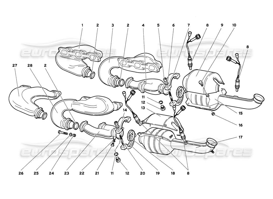 lamborghini diablo 6.0 (2001) exhaust system (my 2001) parts diagram