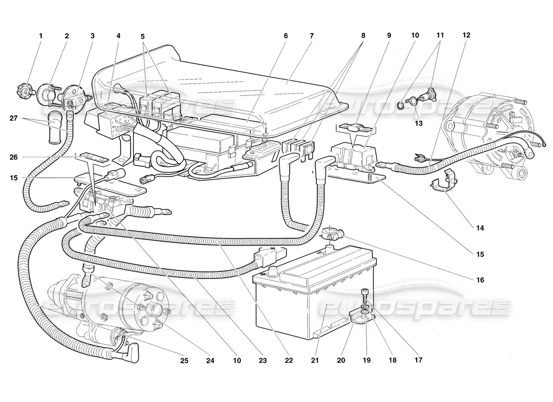 lamborghini diablo roadster (1998) electrical system parts diagram