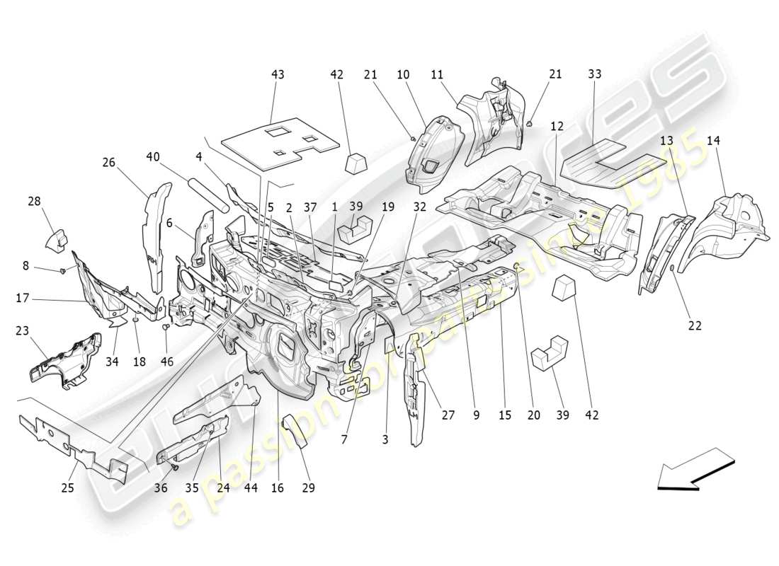 maserati ghibli (2016) sound-proofing panels inside the vehicle parts diagram