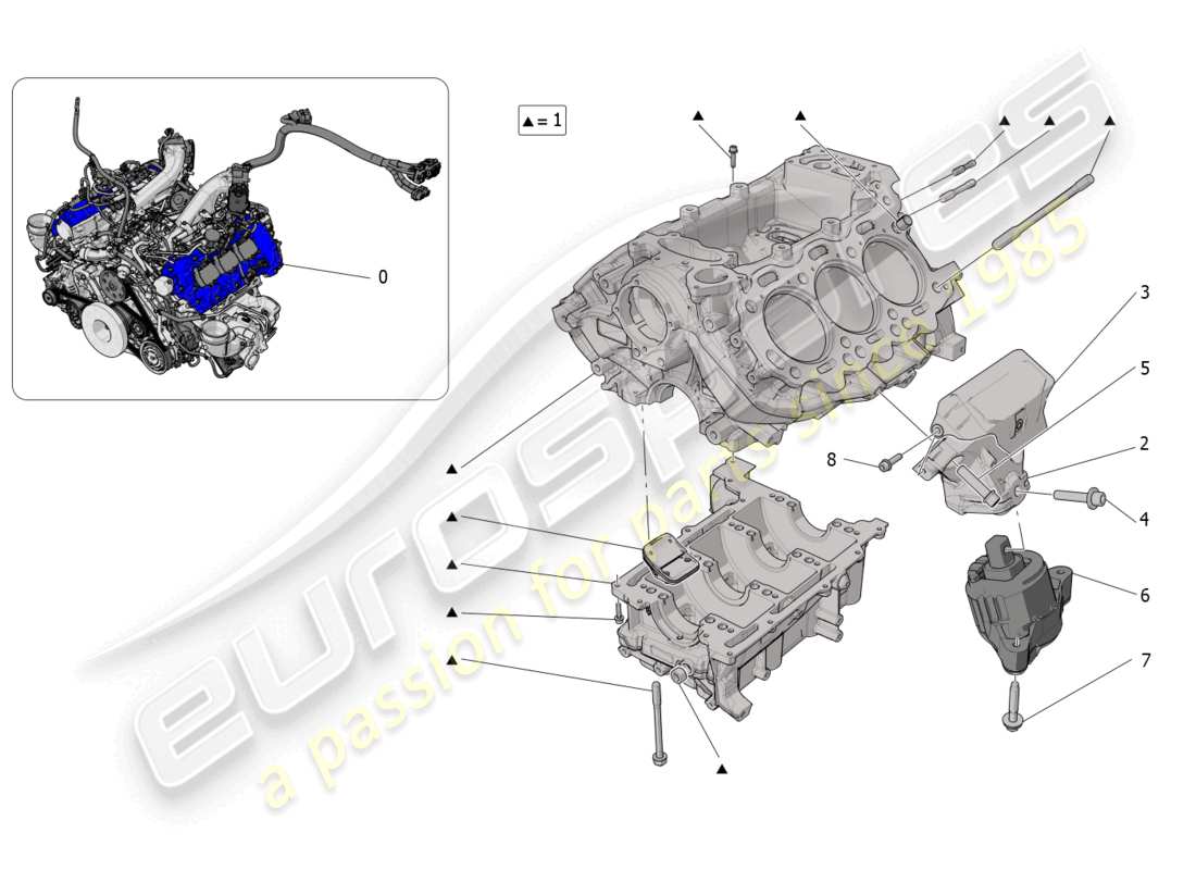 maserati mc20 (2022) crankcase part diagram