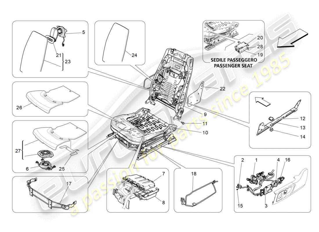 a part diagram from the maserati quattroporte m156 (2017 onwards) parts catalogue