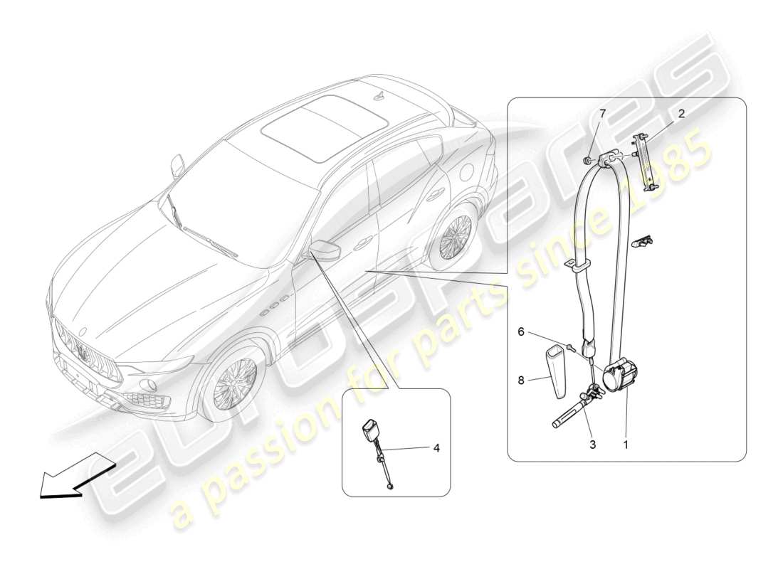 maserati levante trofeo (2020) front seatbelts parts diagram