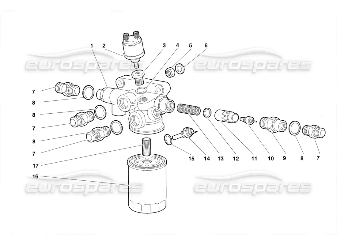 lamborghini diablo roadster (1998) engine oil filter and thermostat parts diagram