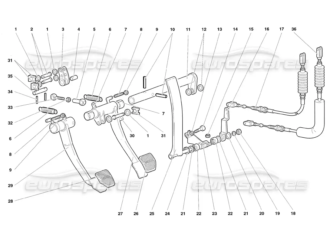 lamborghini diablo sv (1998) pedals parts diagram