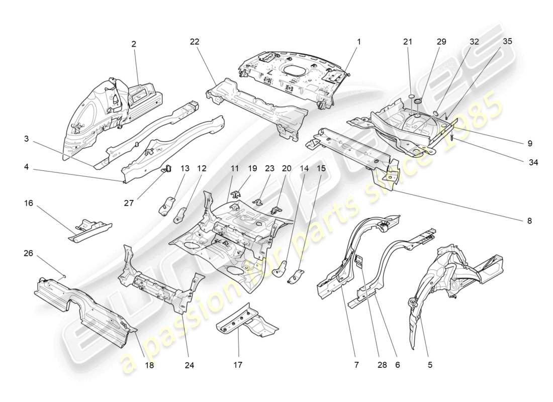 maserati ghibli (2018) rear structural frames and sheet panels part diagram