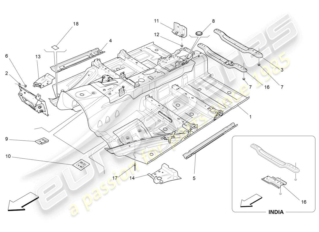 maserati ghibli (2018) central structural frames and sheet panels part diagram