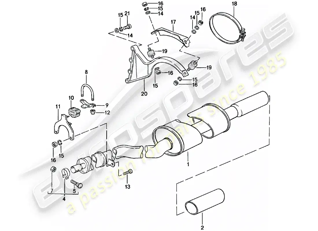 porsche 1980 (924) exhaust system - exhaust silencer, rear parts diagram