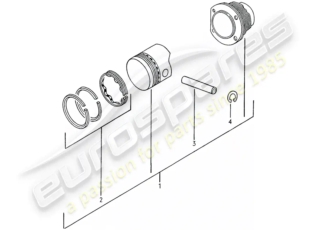 porsche 1973 (914) cylinder with pistons parts diagram