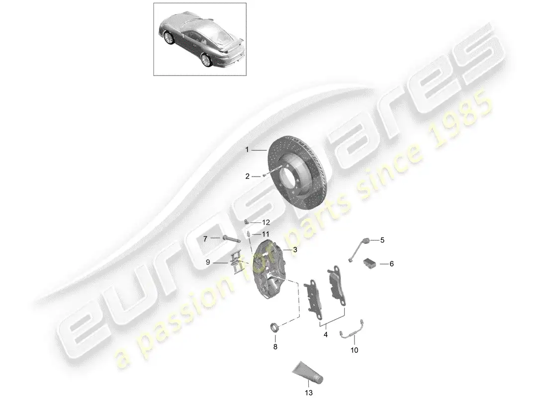 porsche 2014 (991-1 r/gt3/rs) disc brakes parts diagram