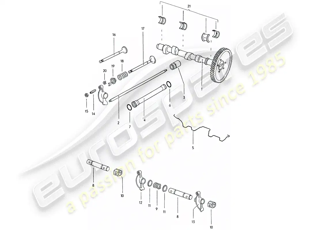porsche 1973 (914) camshaft - valves parts diagram