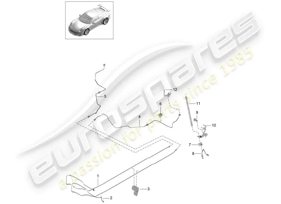 porsche 2016 (991-1 r/gt3/rs) brake line parts diagram
