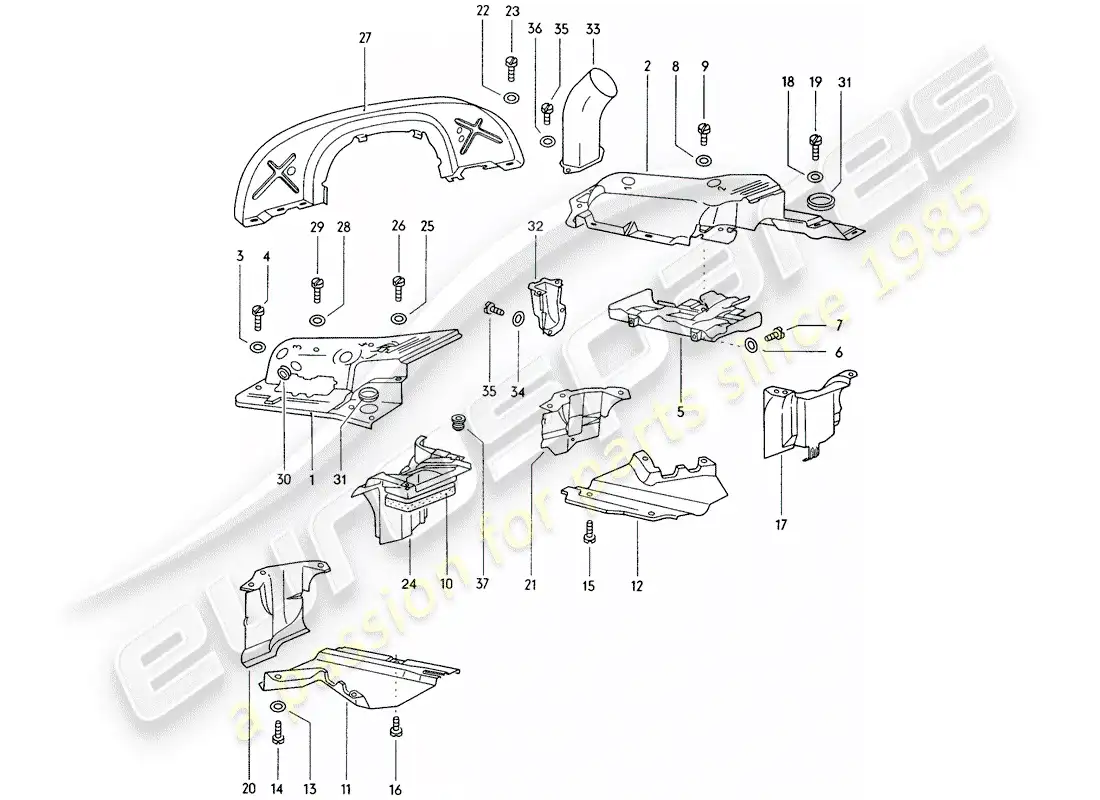 porsche 1973 (914) engine cover - air duct parts diagram