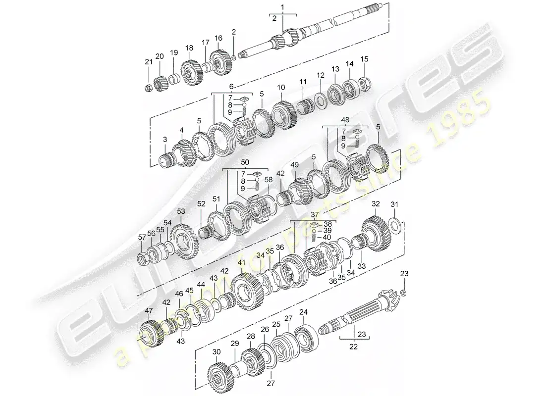 porsche 2009 997-2 turbo / gt2 gears and shafts parts diagram