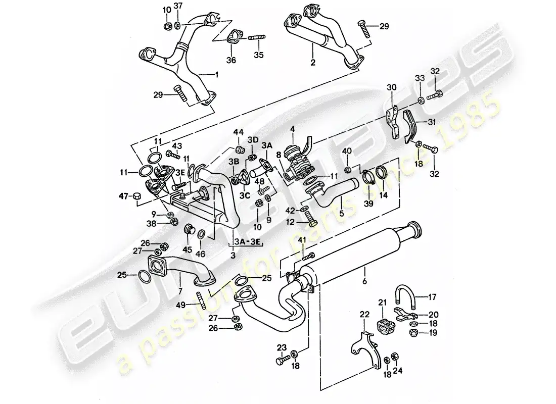 porsche 1990 (944) exhaust system - exhaust silencer, front parts diagram