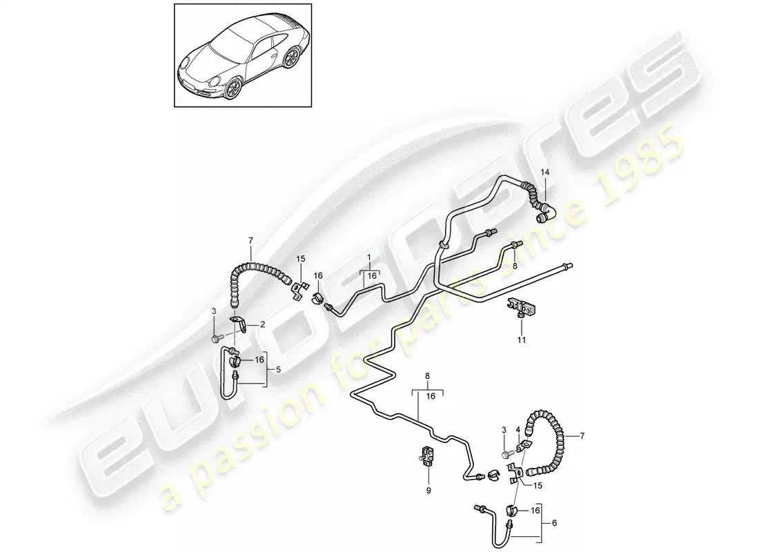 porsche 2009 (997-2) brake line parts diagram