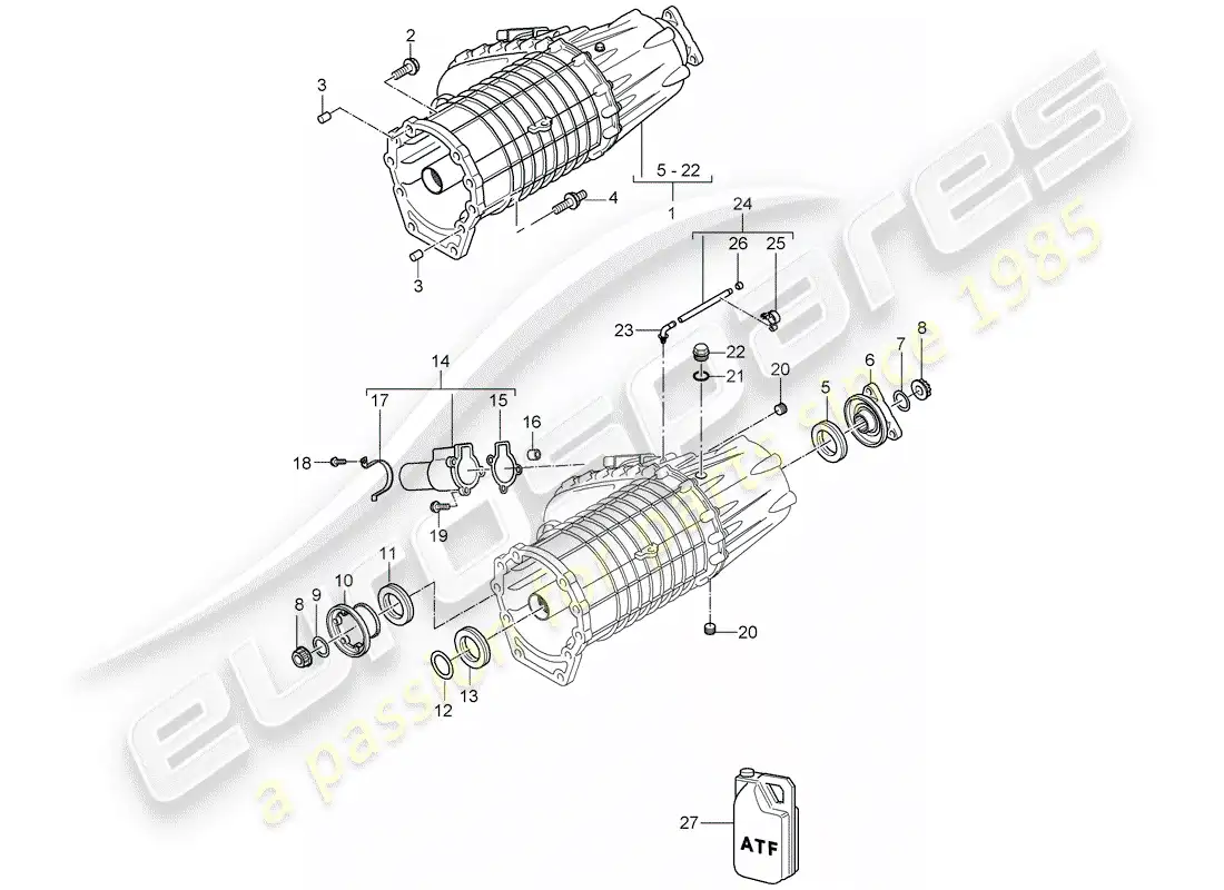 porsche 2005 (cayenne e1 9pa) transfer box parts diagram