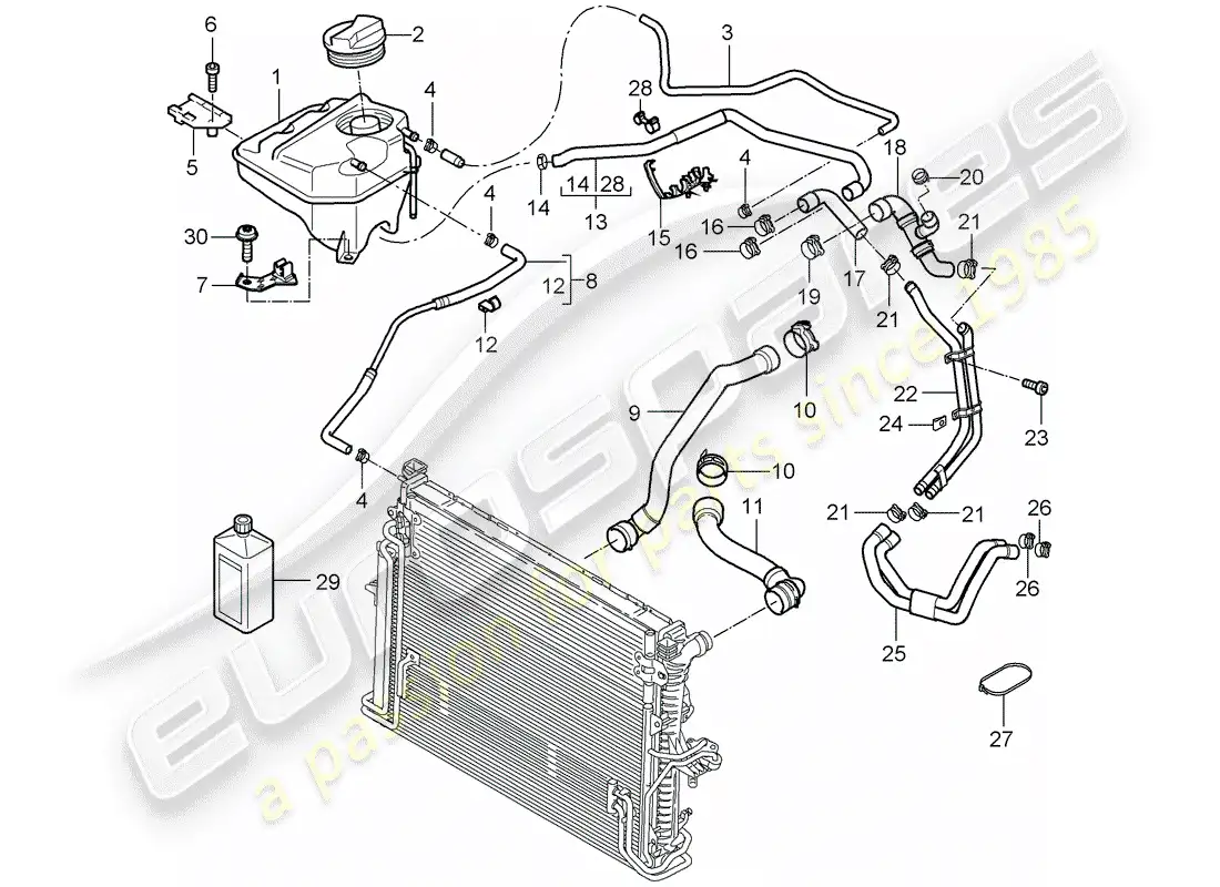 porsche 2005 (cayenne e1 9pa) water cooling parts diagram