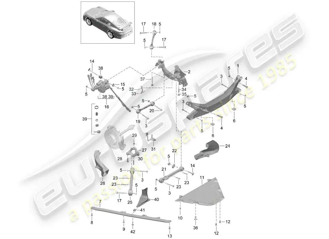 porsche 2016 (991-1 r/gt3/rs) cross member parts diagram