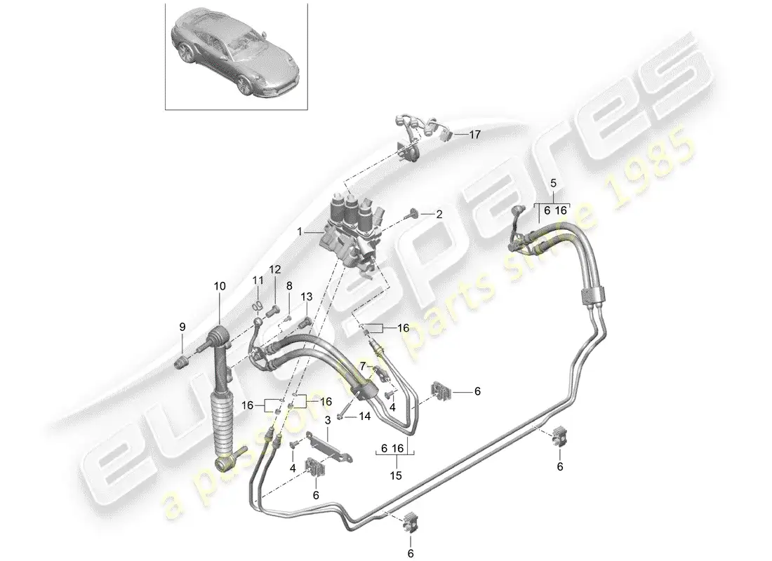 porsche 2014 (991-1 turbo) hydraulic line parts diagram