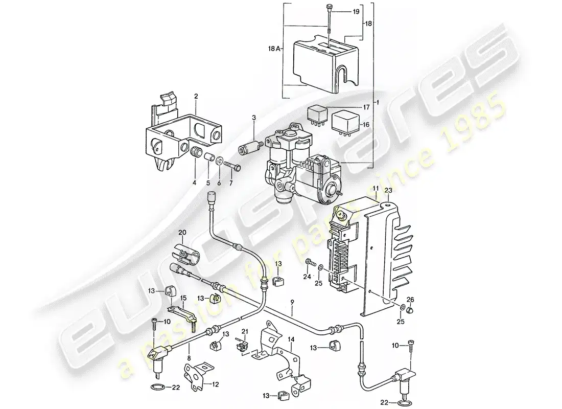 porsche 1990 (928) hydraulic unit - speed sensor - electronic control module - anti-locking brake syst. -abs- parts diagram