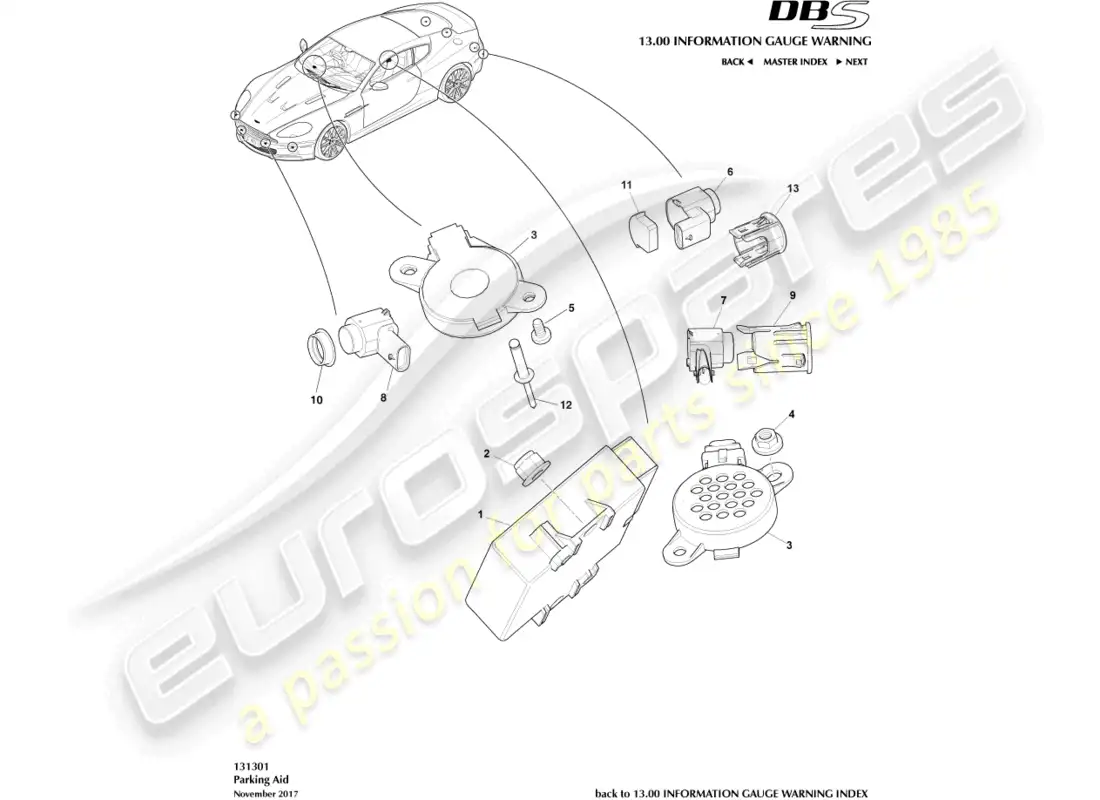 aston martin dbs (2013) parking aid sensors parts diagram