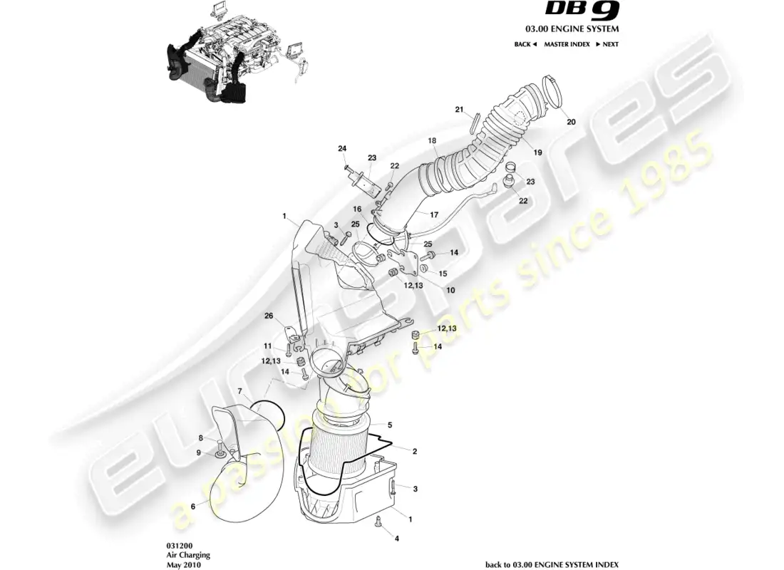 aston martin db9 (2006) air charging parts diagram